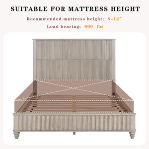 Solid Wood Queen Platform Bed Frame with Tall Headboard