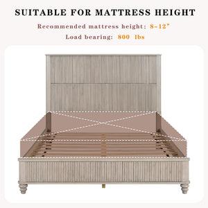 Solid Wood Queen Platform Bed Frame with Tall Headboard