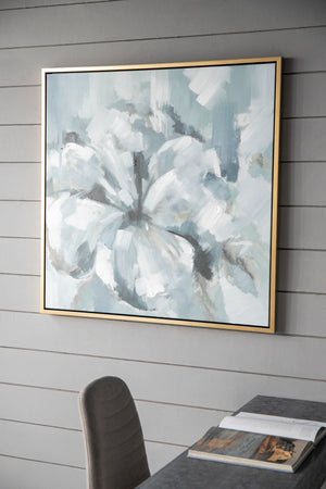 Large Modern Flower Oil Painting Square Frame Wall Art - Blue / Gray