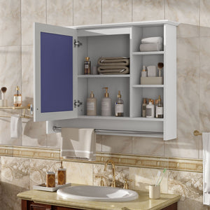 Modern Wall Mounted Mirror Cabinet with Adjustable Shelf and Towel Bar
