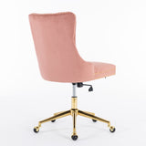 Velvet upholstered tufted chair with golden metal adjustable swivel base