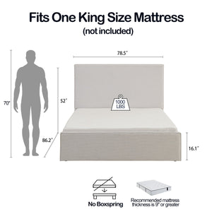 Lucas Tall Headboard Upholstered Bed in Textured Ivory Canvas