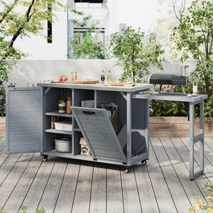 K&K 78.3' Outdoor Kitchen Island with Foldable Grill Table