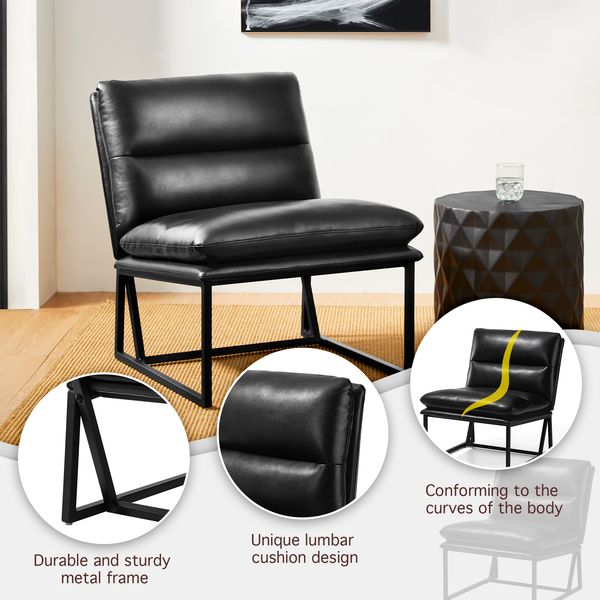 glitzhome Black Thick Leatherette Accent Chair with Metal Frame& Backrest