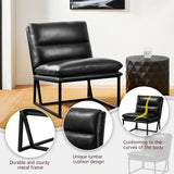 glitzhome Black Thick Leatherette Accent Chair with Metal Frame& Backrest