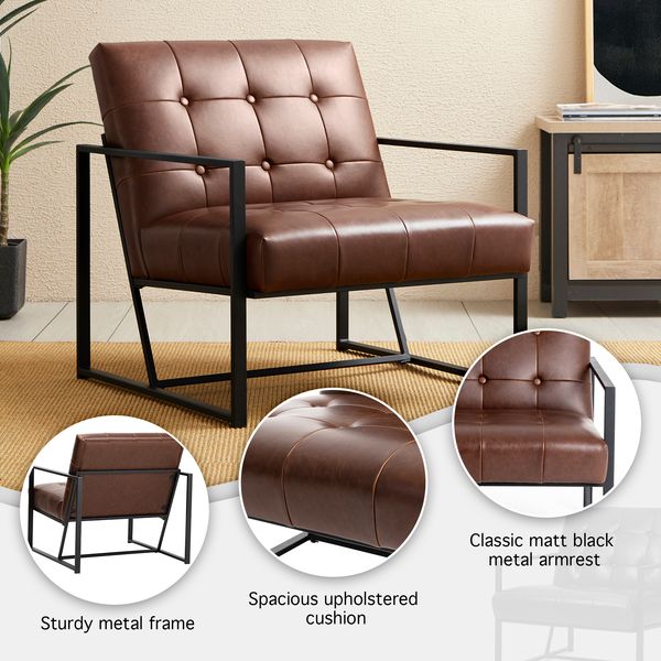 Glitzhome mid century accent chairs with armrest, metal frame & faux leather