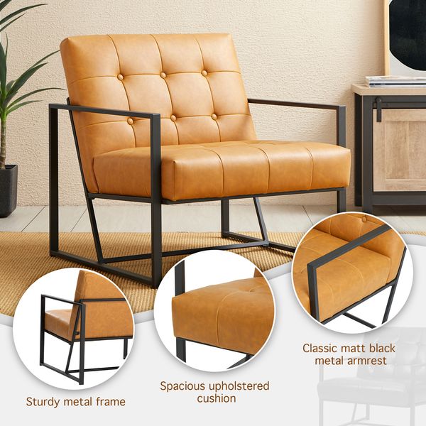Glitzhome mid century accent chairs with armrest, metal frame & faux leather