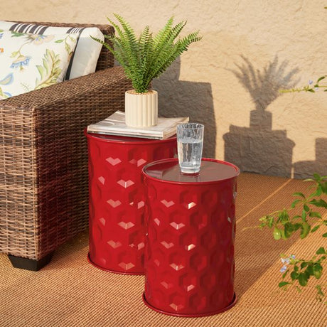 Set of 2 Embossed Hexagonal Garden Stool Set