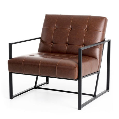 Glitzhome mid century accent chairs with armrest, metal frame & faux leather