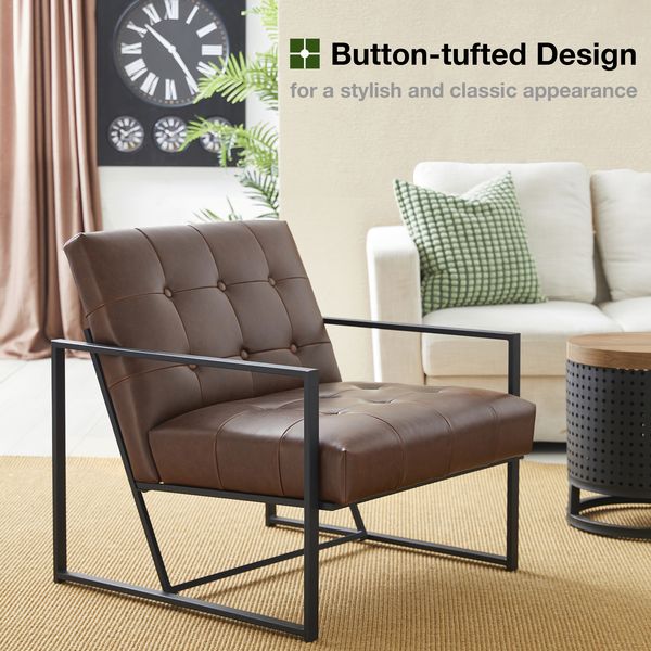 Glitzhome mid century accent chairs with armrest, metal frame & faux leather