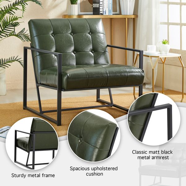 Glitzhome mid century accent chairs with armrest, metal frame & faux leather