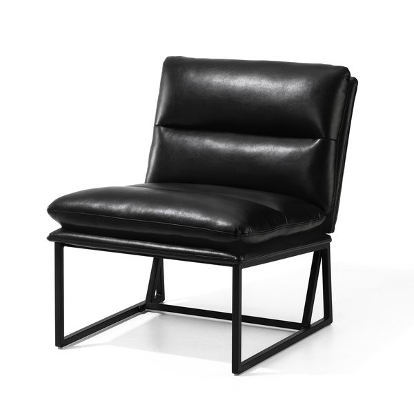 glitzhome Black Thick Leatherette Accent Chair with Metal Frame& Backrest
