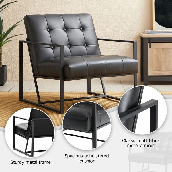Glitzhome mid century accent chairs with armrest, metal frame & faux leather