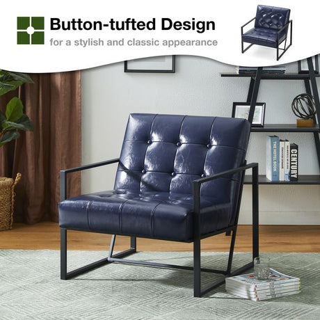Glitzhome Mid Century Navy Blue Accent Chairs With Armrest, Metal Frame & Faux Leather