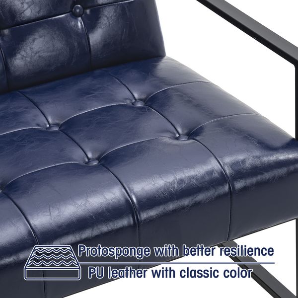 Glitzhome Mid Century Navy Blue Accent Chairs With Armrest, Metal Frame & Faux Leather