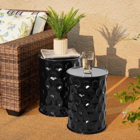 Set of 2 Embossed Hexagonal Garden Stool Set