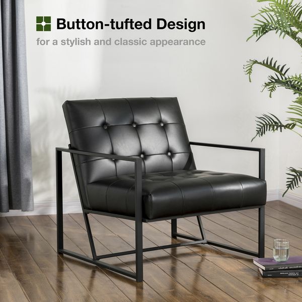 Glitzhome mid century accent chairs with armrest, metal frame & faux leather