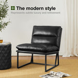 glitzhome Black Thick Leatherette Accent Chair with Metal Frame& Backrest