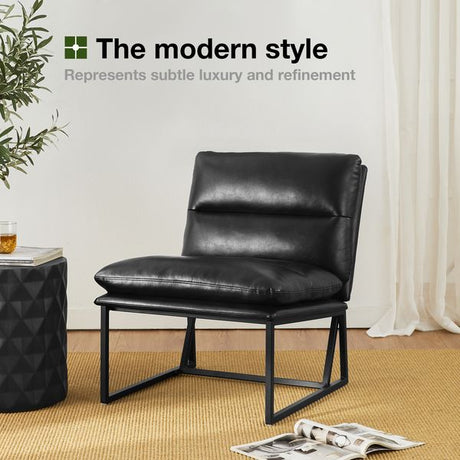 glitzhome Black Thick Leatherette Accent Chair with Metal Frame& Backrest
