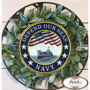 Defend Our Seas US Navy Round Sign