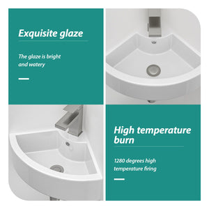 Triangle Porcelain Wall Mount Vessel Sink With Single Faucet Hole & Overflow - White
