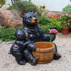Outdoor Garden Sculpture Bear Flower Pot Planter