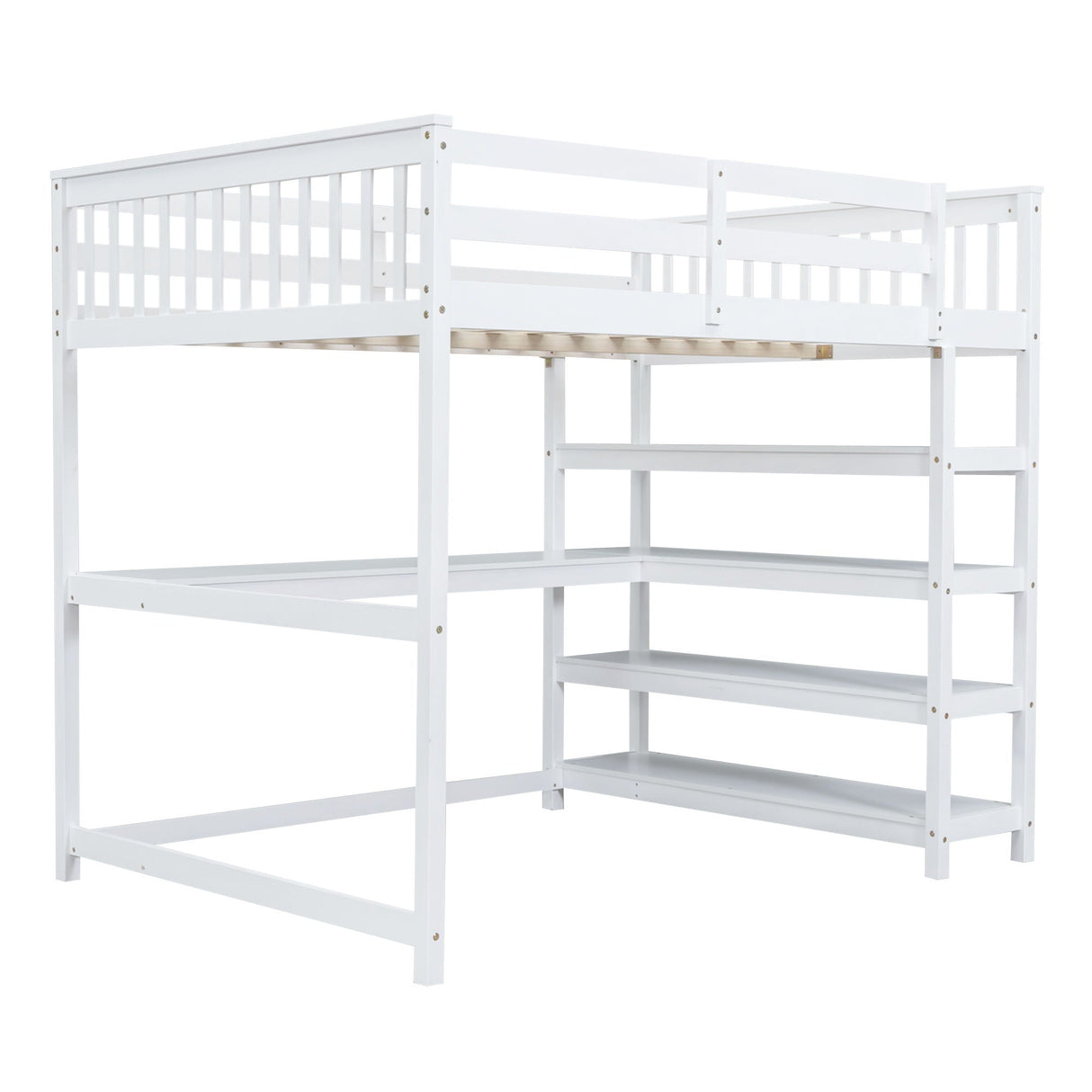 Loft Bed With Storage Shelves And Under Bed Desk