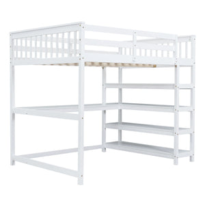 Loft Bed With Storage Shelves And Under Bed Desk