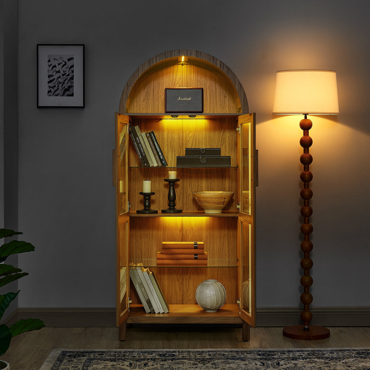 High Arched Storage Cabinet with Lamp