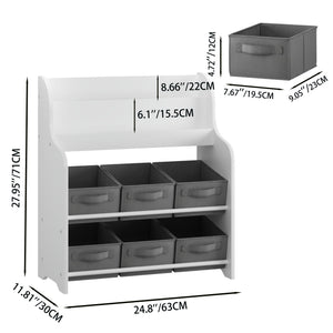 Children's Bookcase with 6 Storage Bins - Multi Functional Organizer - White