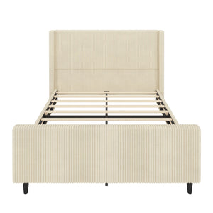 Upholstered Bed Frame With Vertical Stripe Wingback And High Footboard