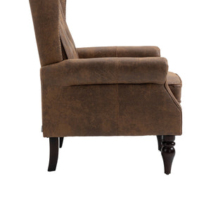 Modern Coffee Wood Frame Armchair with Microsuede Upholstery