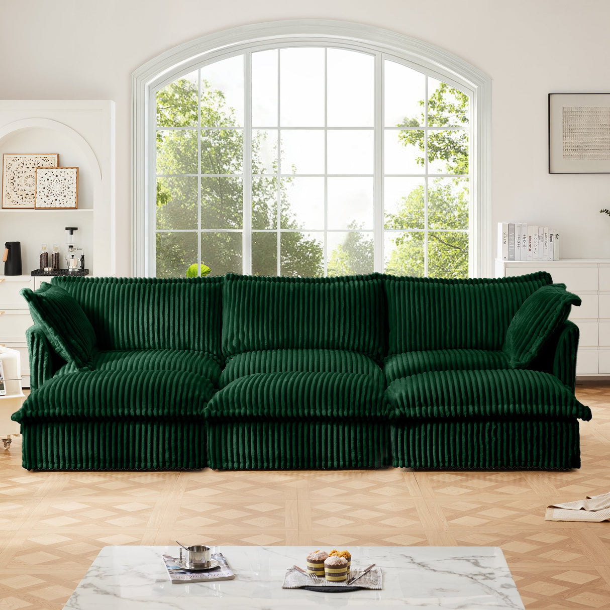 Living Room Sofa Slipcovered Sofa with 3 Ottomans