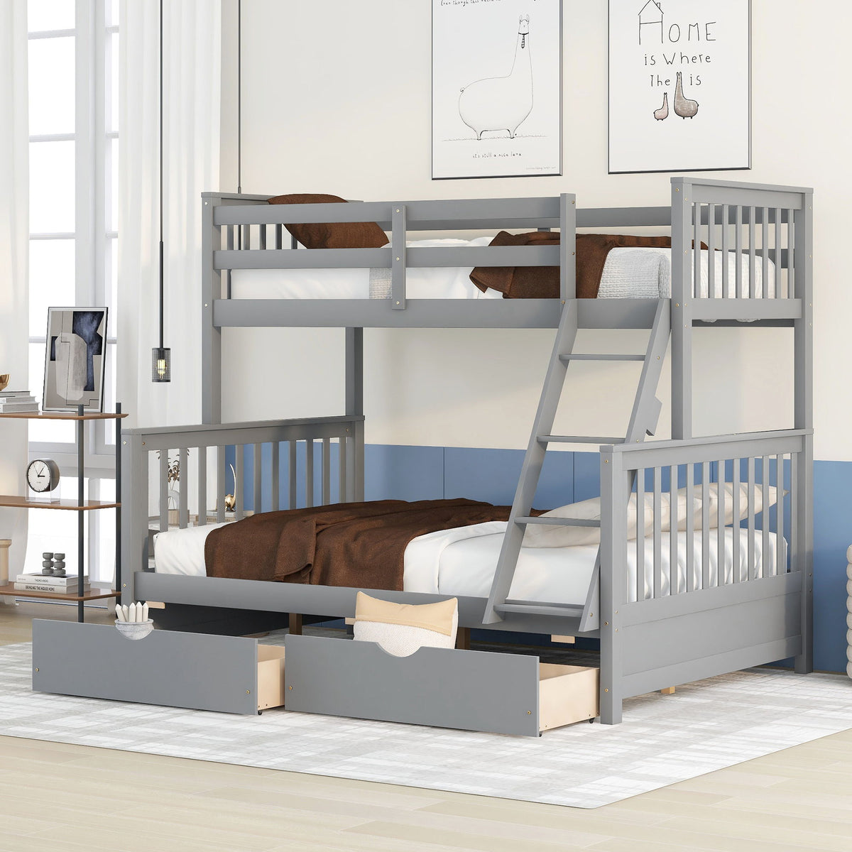 Bunk Bed With Ladders And 2 Storage Drawers