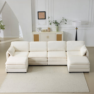 136" Plush Cloud 3-seater Sofa: Modular Design with Footstools