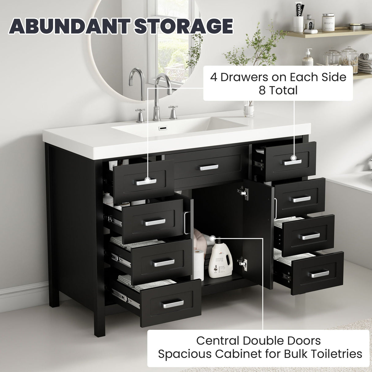 Bathroom Vanity With Sink, 2 Doors 8 Drawers, Soft Close System, Classic Design