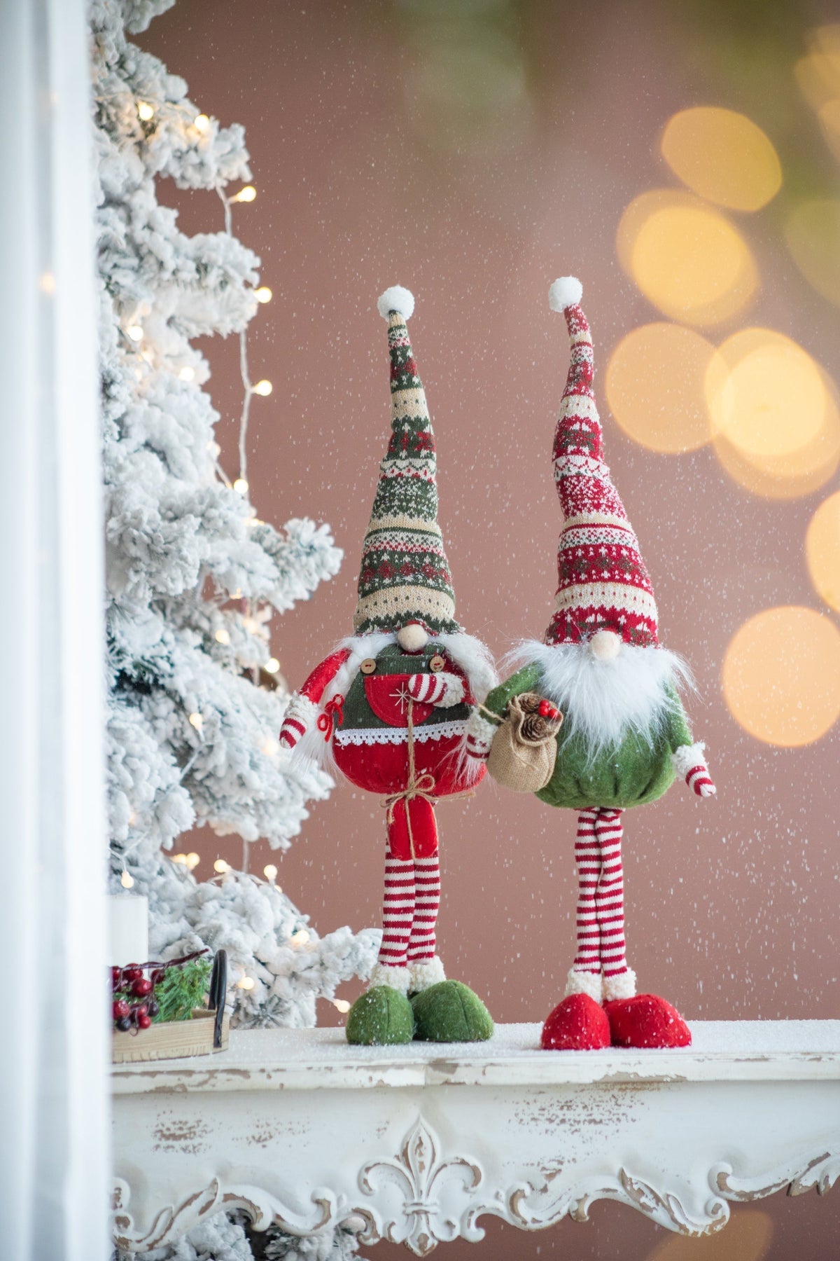 Set of 2 Fabric Standing Holiday Gnomes with Knit Hats – 29.5" H