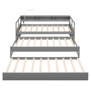 Daybed With 2 Trundles, 3 Storage Cubbies, Built In USB Charging Light