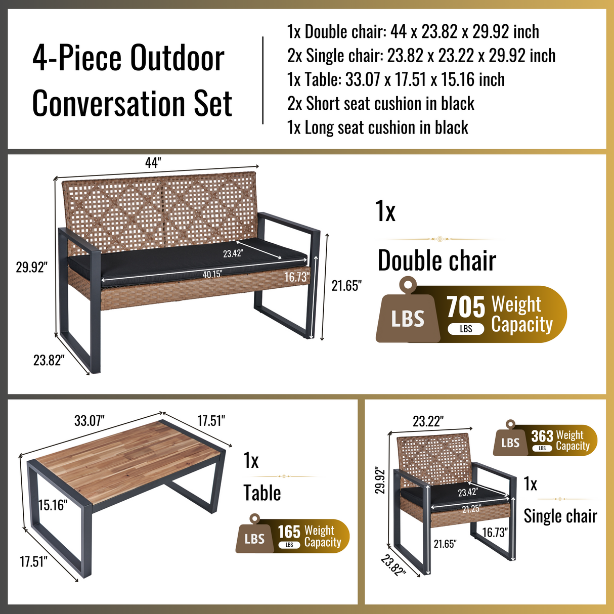 Canton 4-piece Handcrafted Acacia and Woven Rattan Outdoor Seating Ensemble