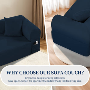 Spring Sofa with High-Quality Fabric and Storage - Blue