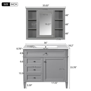 Bathroom Vanity with Mirror Cabinet, Single Sink with 2 Soft Closing Doors and 4 Drawers