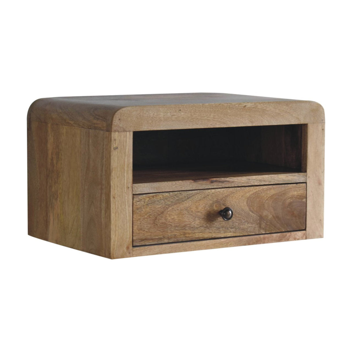 Chunky Floating Bedside, 1-Drawer, 1 Open Slot, Oak-ish