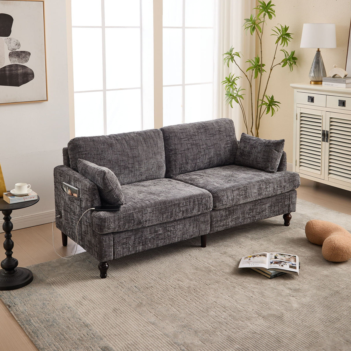 2 Seater Sofa With LED Light, USB Charging Port, And Storage Bag