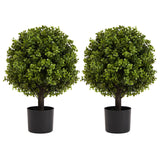 22in Boxwood Ball Shaped Artificial Topiary Shrubs Tree in Pot for Home and Garden Decoration - 2pcs Set