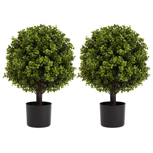 22in Boxwood Ball Shaped Artificial Topiary Shrubs Tree in Pot - Set of 2