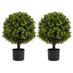 22in Boxwood Ball Shaped Artificial Topiary Shrubs Tree in Pot - Set of 2