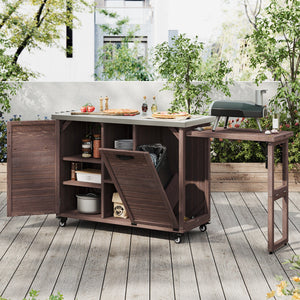 K&K 78.3' Outdoor Kitchen Island with Foldable Grill Table