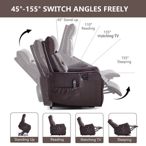 Brown PU Single Motor Power Lift Recliner Chair with Massage & Heat