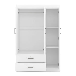 3-Door Mirror Wardrobe with Shelves, White