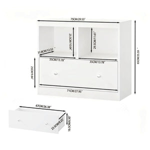 Toy Storage Organizer with Large Drawer and Low Bookshelf for Nursery & Playroom - White